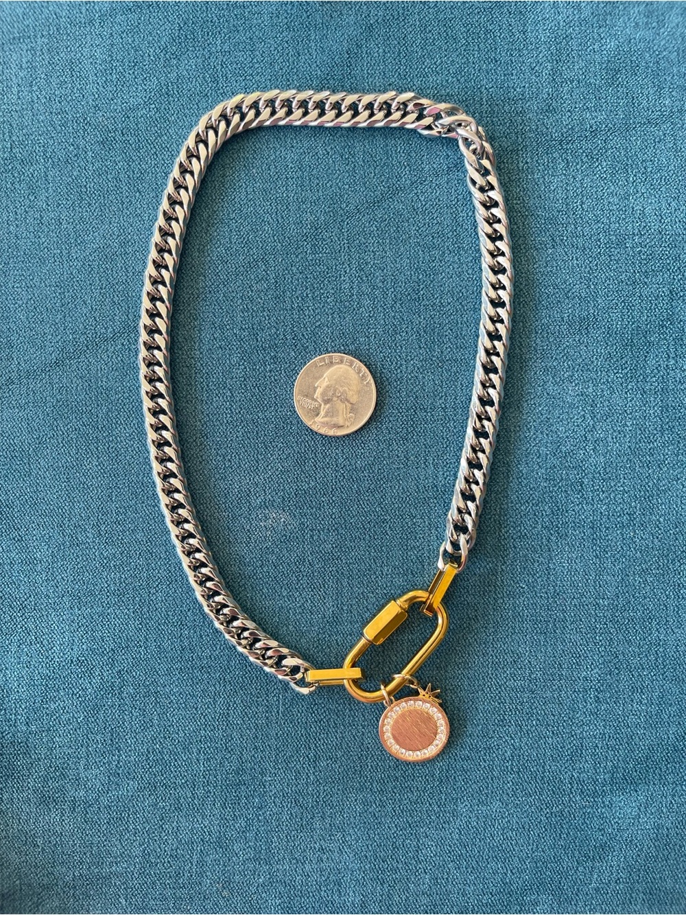 Source Unknown Two-Tone Silver and Gold Chain Necklace with Round Charm